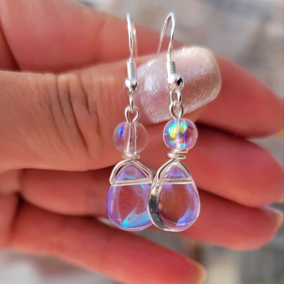Handmade Rainbow Glass Bead Water Drop Earrings - Picture 2 of 5